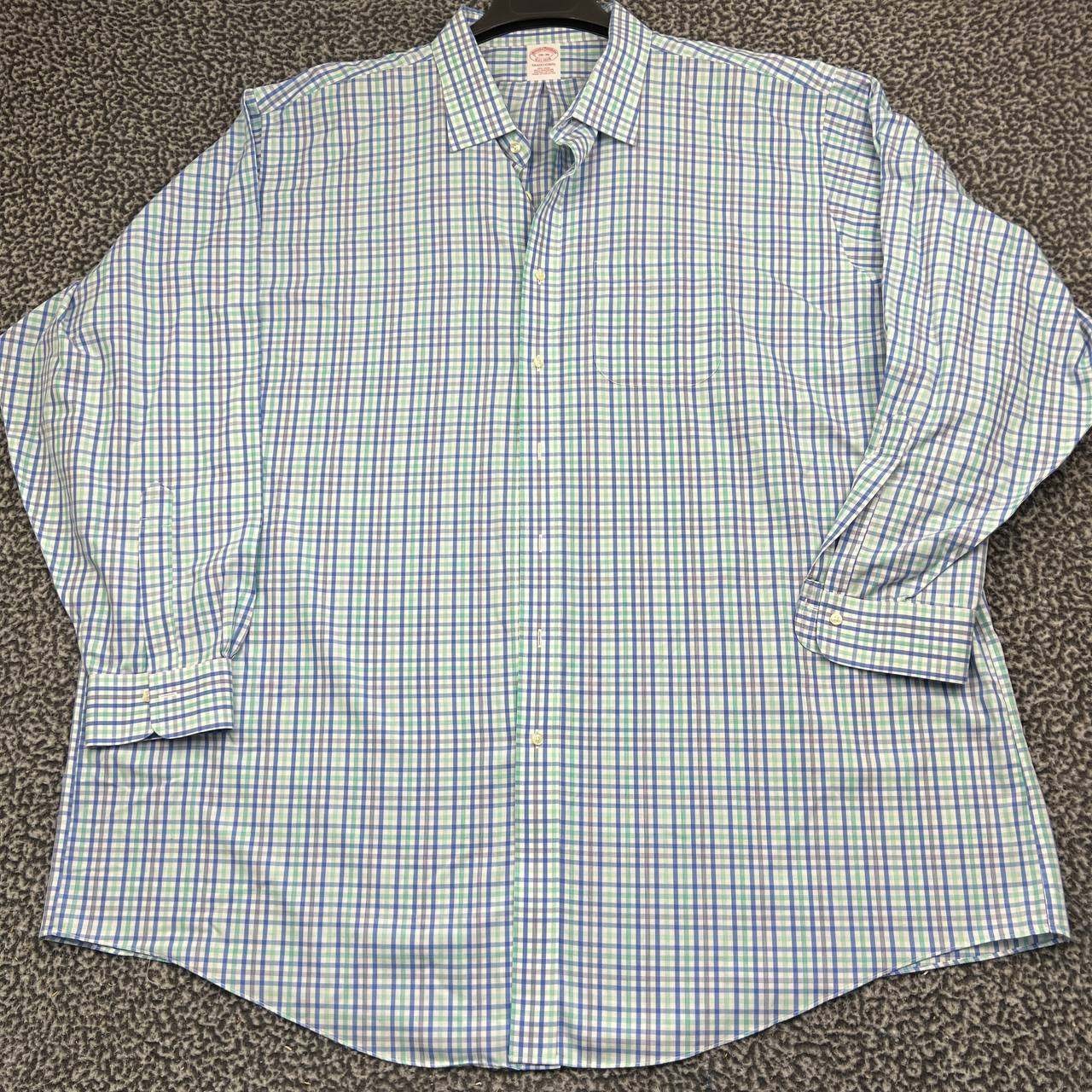 Vintage Brooks Brothers Button Up Shirt 20-36 Blue Green Check Supima Cotton